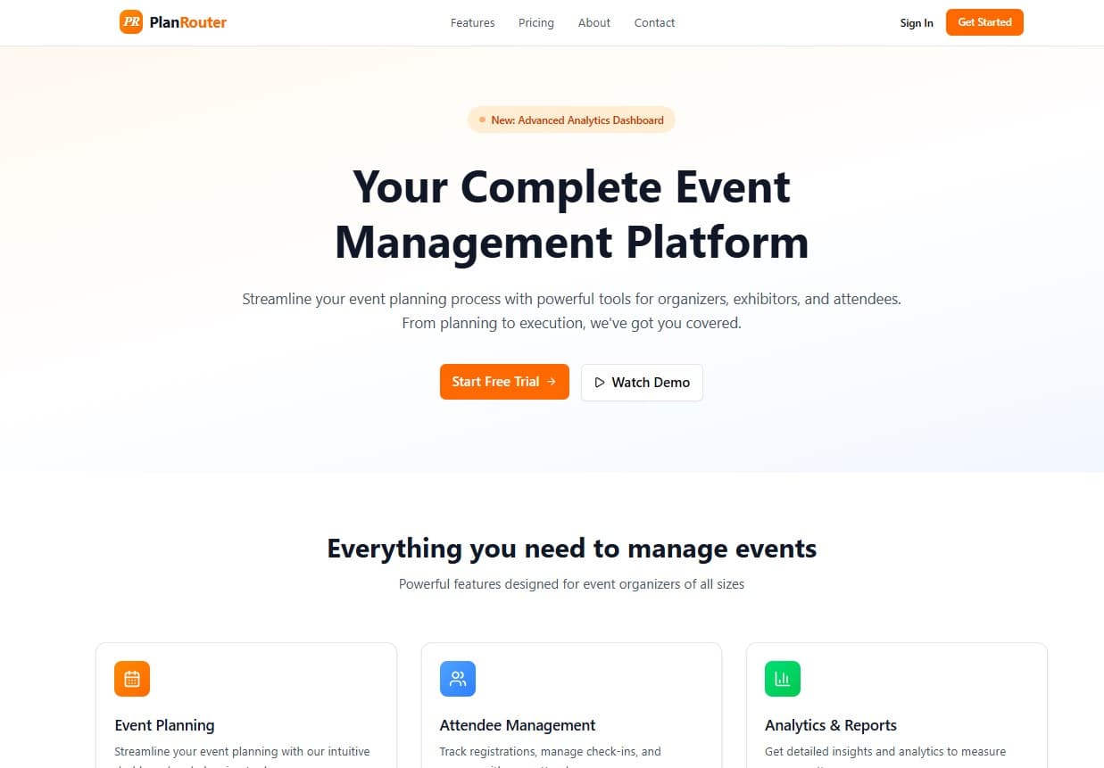 PlanRouter analytics dashboard
